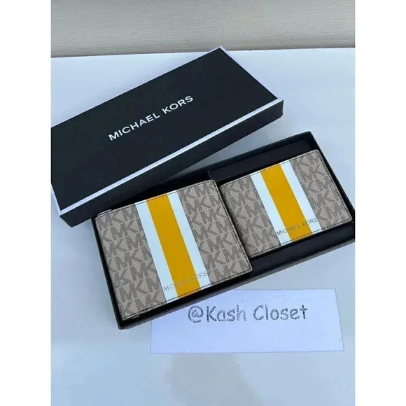 Michael kors Men Wallet Card Case Gift box set Butter - Picture 2 of 8